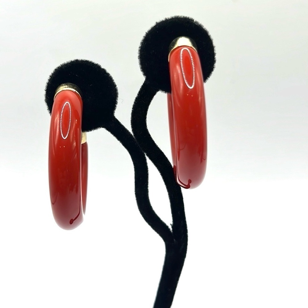 Large Red Hoop Earrings Gold Tone Pierced Earrings Red and Gold Tone
